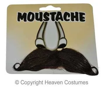 Novelty Brown Curled Stick On Moustache