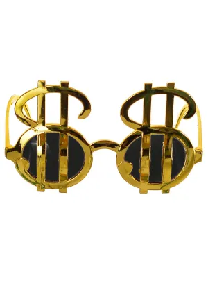 Novelty Gold Frame Dollar Sign Costume Glasses