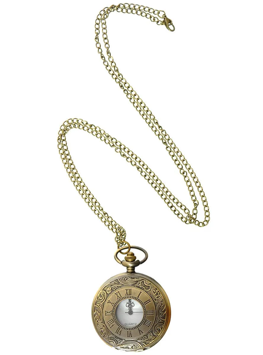Novelty Gold Pocket Watch on Chain Costume Accessory