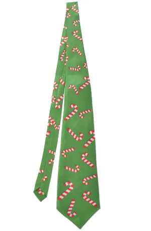 Novelty Green Satin Candy Cane Christmas Tie