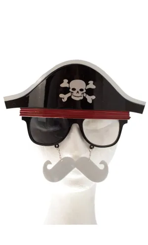 Novelty Pirate Hat And Moustache Costume Glasses