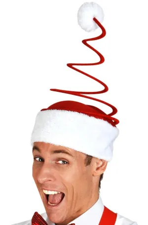 Novelty Red Christmas Hat with Spring