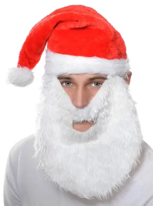 Novelty Santa Costume Hat with Attached Beard