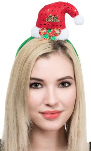 Novelty Sequinned Red Santa Hat on Headband