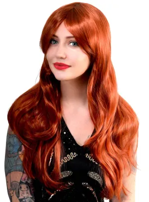 Nyla Long Natural Red Wavy Womens Costume Wig with Side Fringe