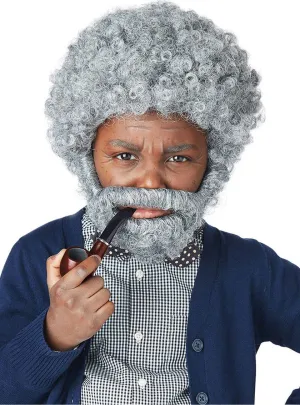 Old Man Boys Curly Grey Grandpa Wig and Beard Set