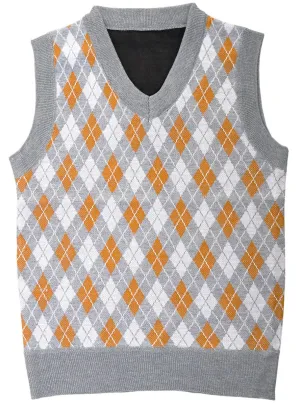 Old Man Boys Plaid Grey and Brown Knit Costume Vest