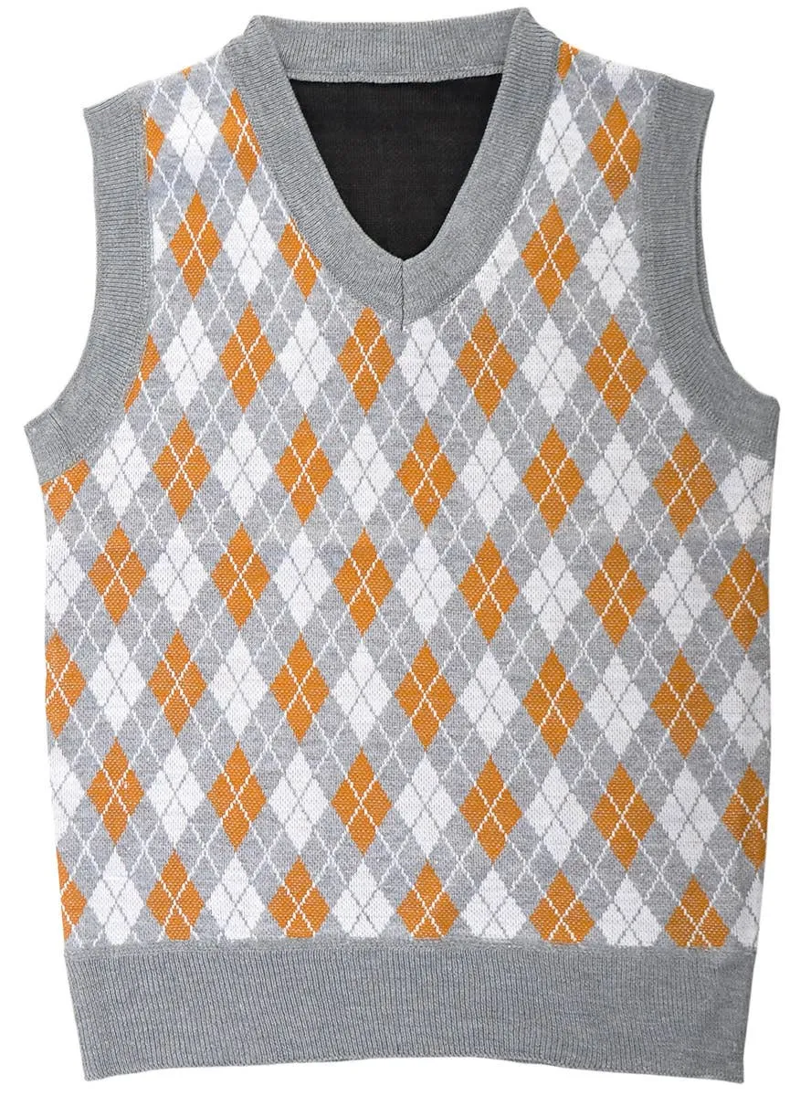 Old Man Boys Plaid Grey and Brown Knit Costume Vest