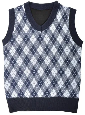 Old Man Boys Plaid Navy Blue and Grey Knit Costume Vest