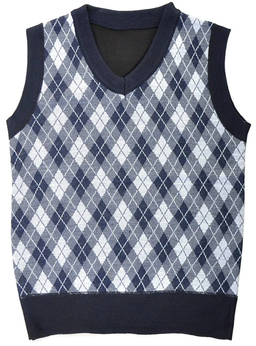 Old Man Boys Plaid Navy Blue and Grey Knit Costume Vest