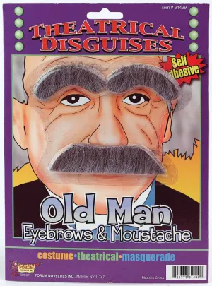 Old Man Grey Eyebrows and Moustache Facial Hair Set