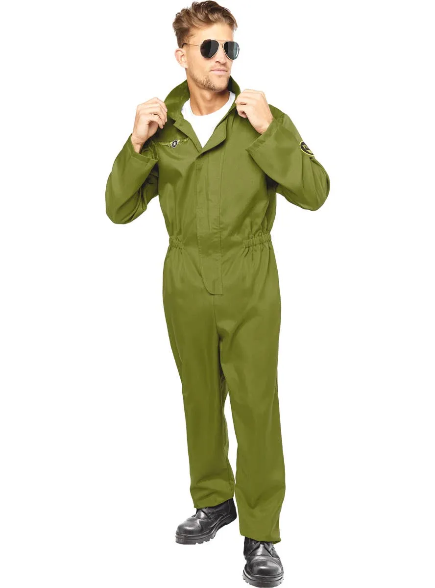 Olive Green Flight Suit Mens Top Gun Costume