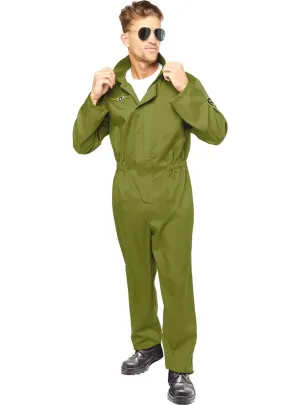 Olive Green Flight Suit Mens Top Gun Costume