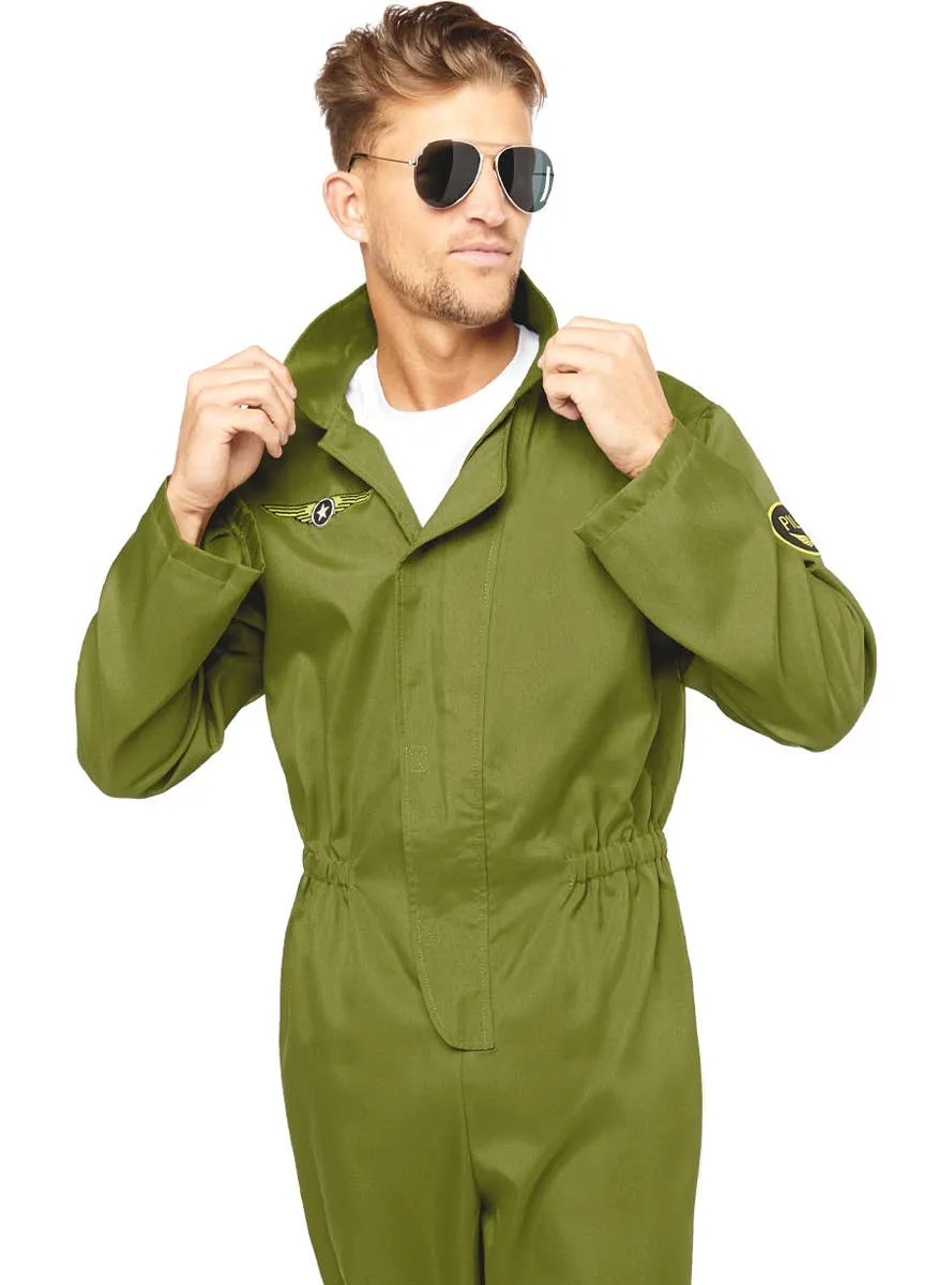 Olive Green Flight Suit Mens Top Gun Costume