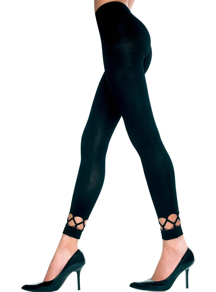Opaque Black Spandex Leggings with Crotchet Trim