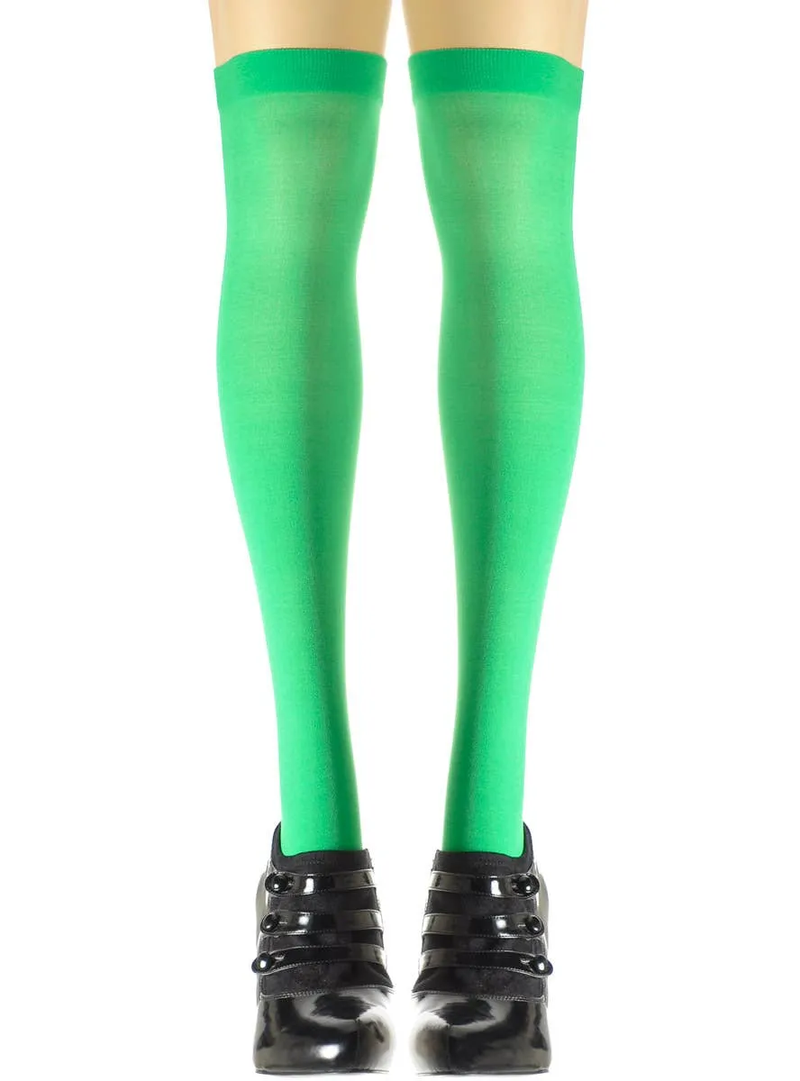 Opaque Green Thigh High Womens Costume Stockings