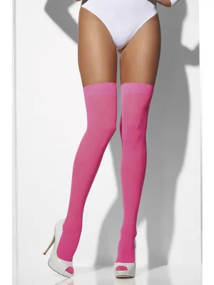 Opaque Neon Pink Womens Thigh High Stockings