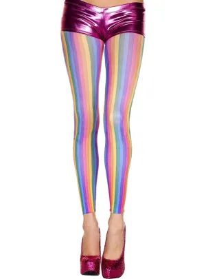 Opaque Vertical Striped Rainbow Leggings