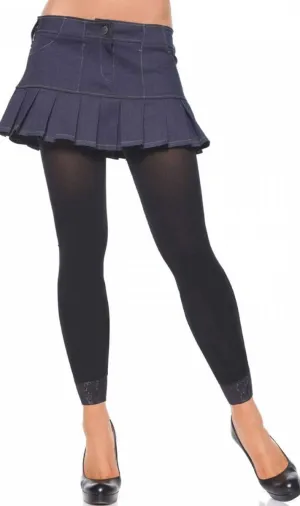 Opaque Womens Black Footless Tights with Lace Trim