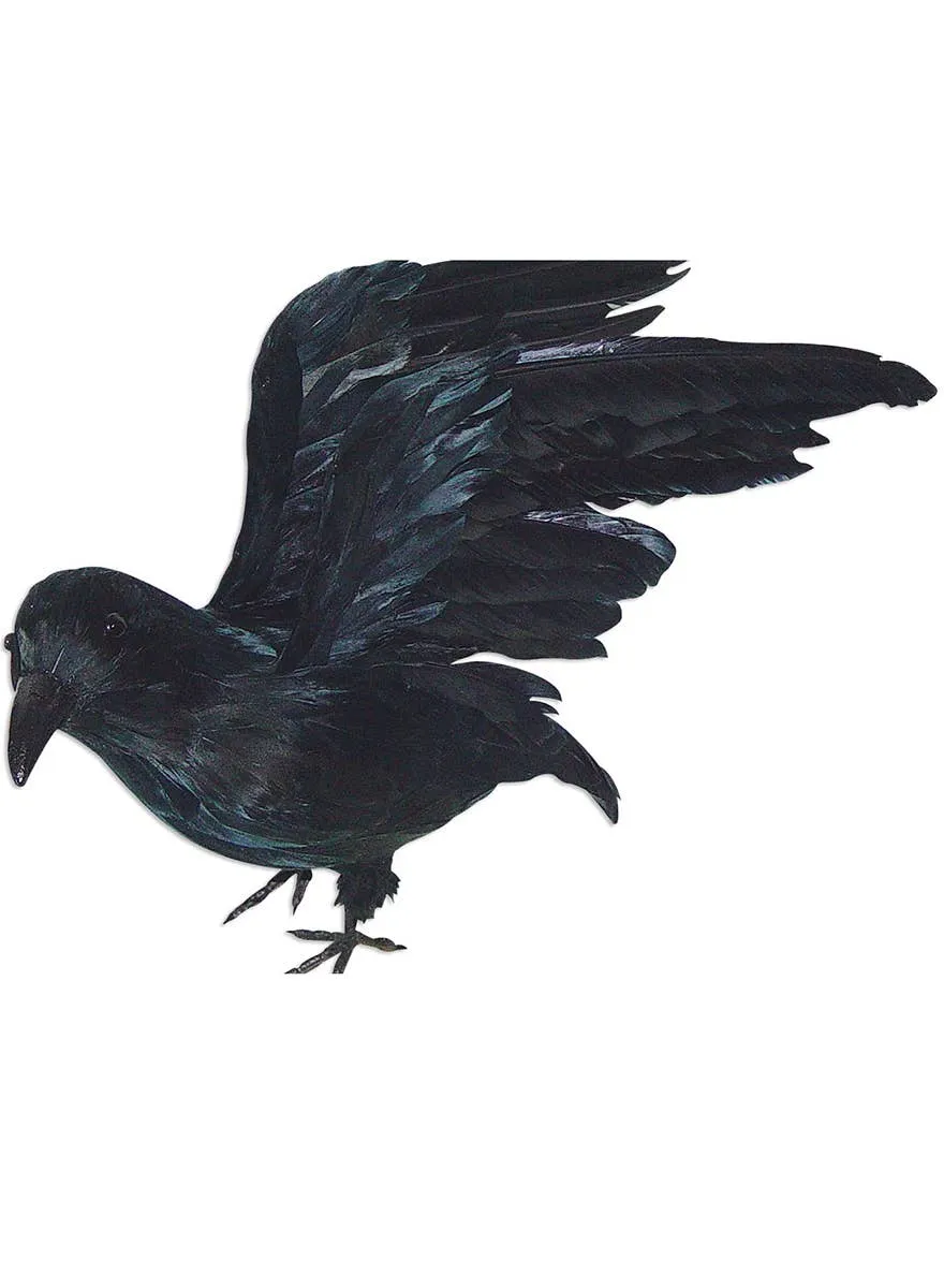 Open Winged Black Feather Raven Halloween Decoration