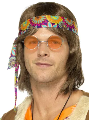 Orange Lens Mens 1970s Hippie Costume Glasses
