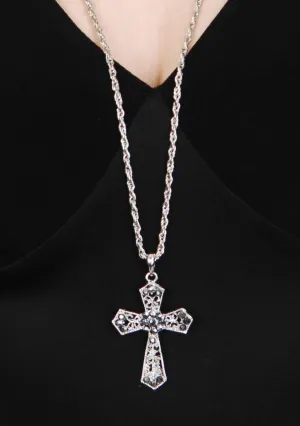 Ornate Silver Crucifix Halloween Necklace