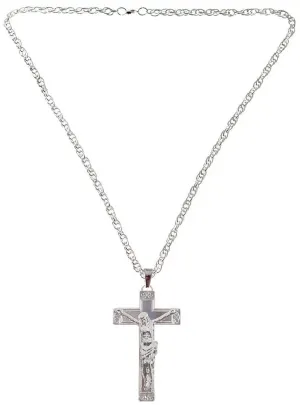 Ornate Silver Metal Jesus Crucifix Costume Necklace