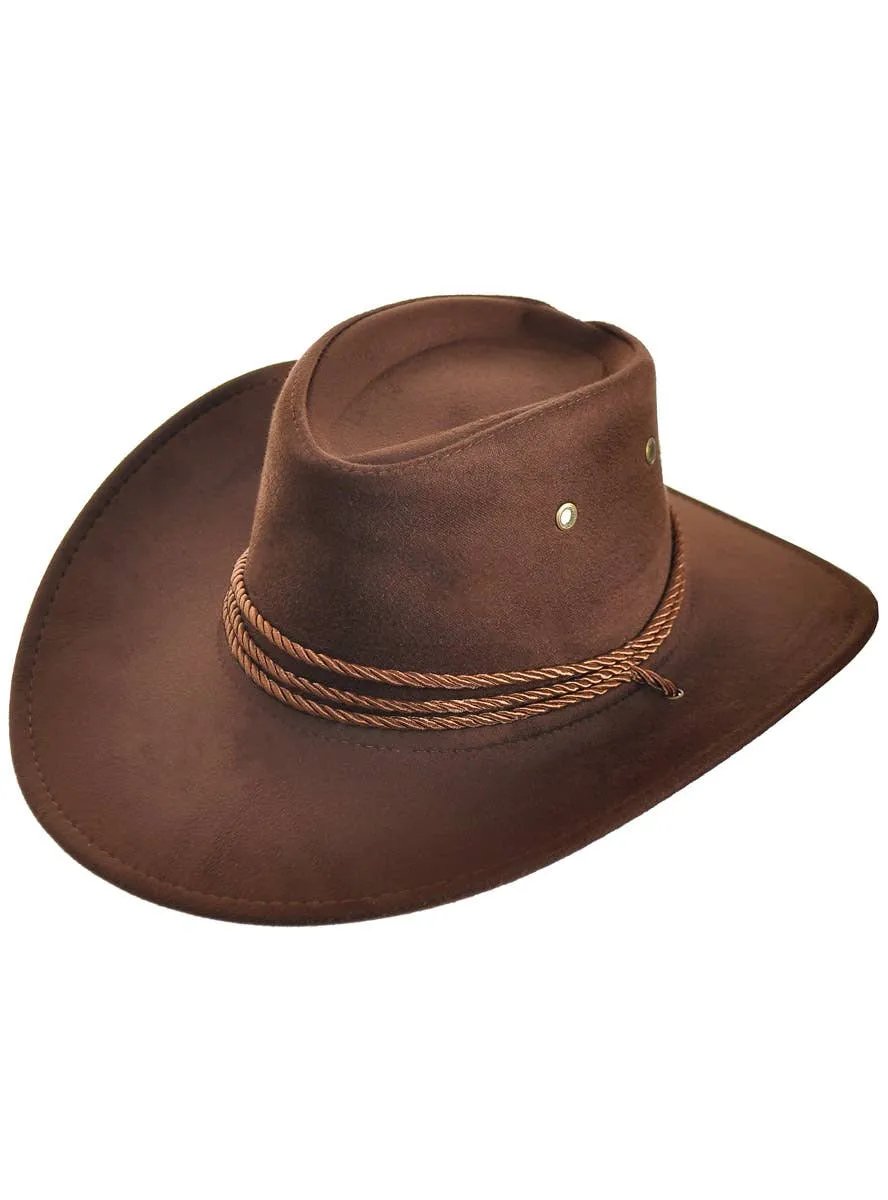Outback Cowboy Brown Faux Suede Costume Hat