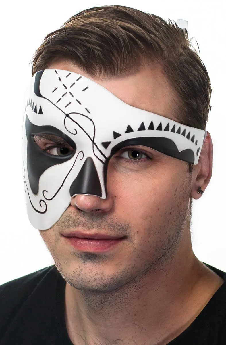 Over Eye Black and White Mens Masquerade Mask