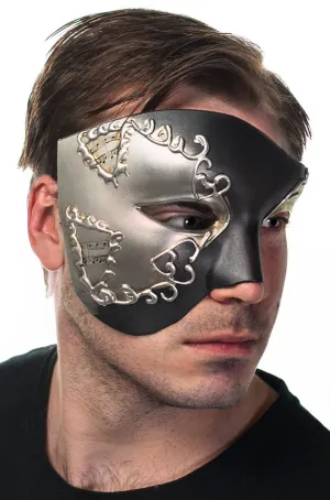 Over Eye Mens Deluxe Black and Silver Masquerade Mask