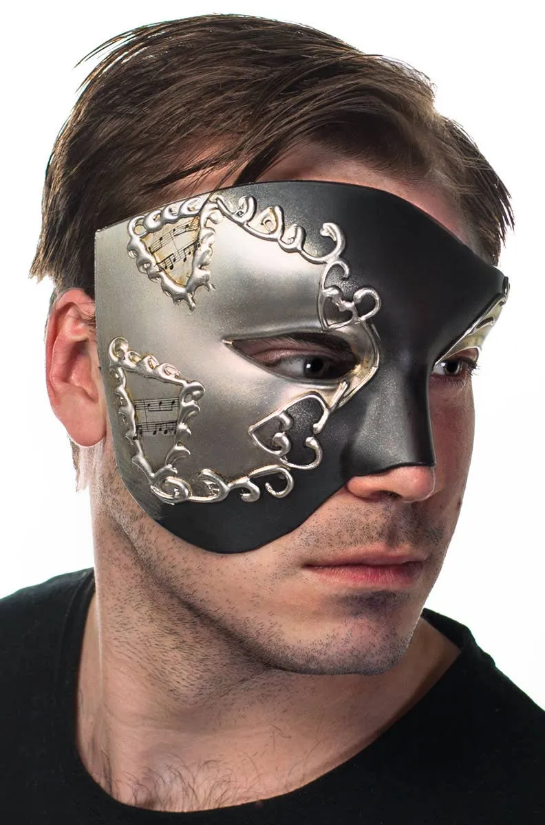 Over Eye Mens Deluxe Black and Silver Masquerade Mask