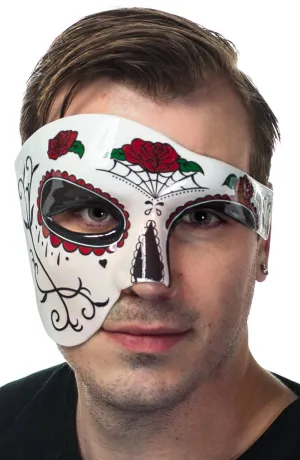 Over Eye Red and Black Sugar Skull Masquerade Mask
