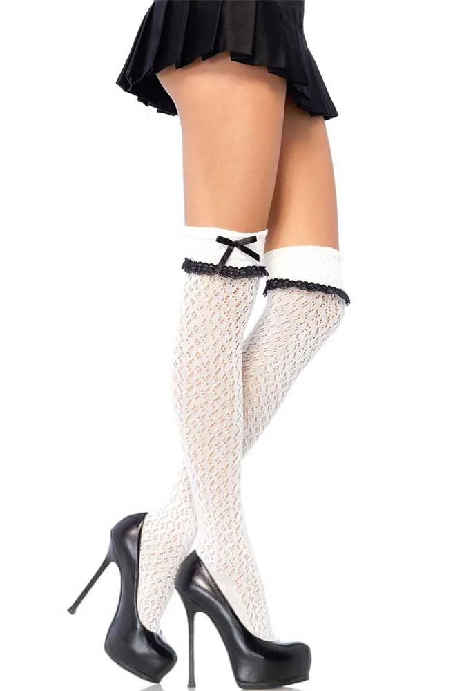 Over The Knee White Crochet Stockings