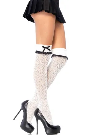 Over The Knee White Crochet Stockings