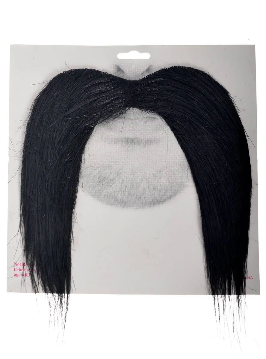 Oversized Long Black Stick-on Handlebar Costume Moustache