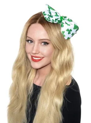 Oversized St Patricks Day Green Clover Hair Bow