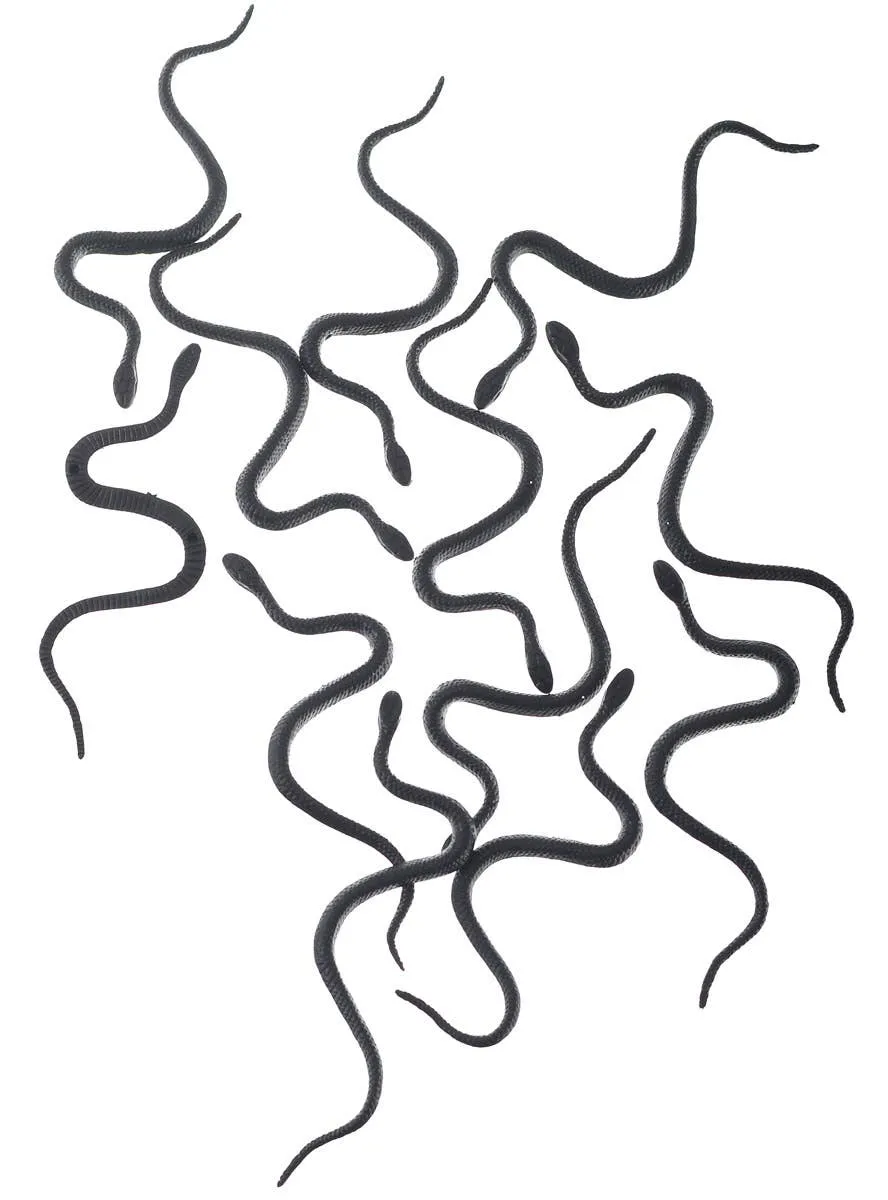 Pack of 12 Mini Black Snakes Halloween Decoration