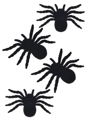 Pack of 4 Black Flocked Fake Spiders Halloween Decoration