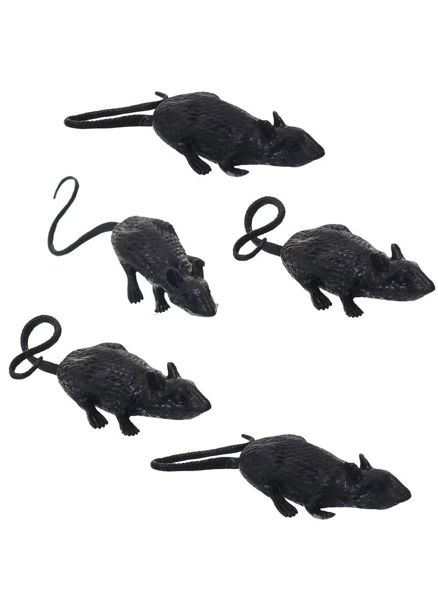 Pack of 5 Mini Black Rat Halloween Decoration