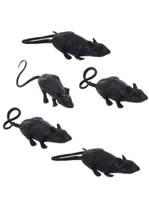 Pack of 5 Mini Black Rat Halloween Decoration