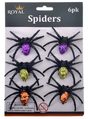 Pack of 6 Colourful Glitter Spiders Halloween Decoration
