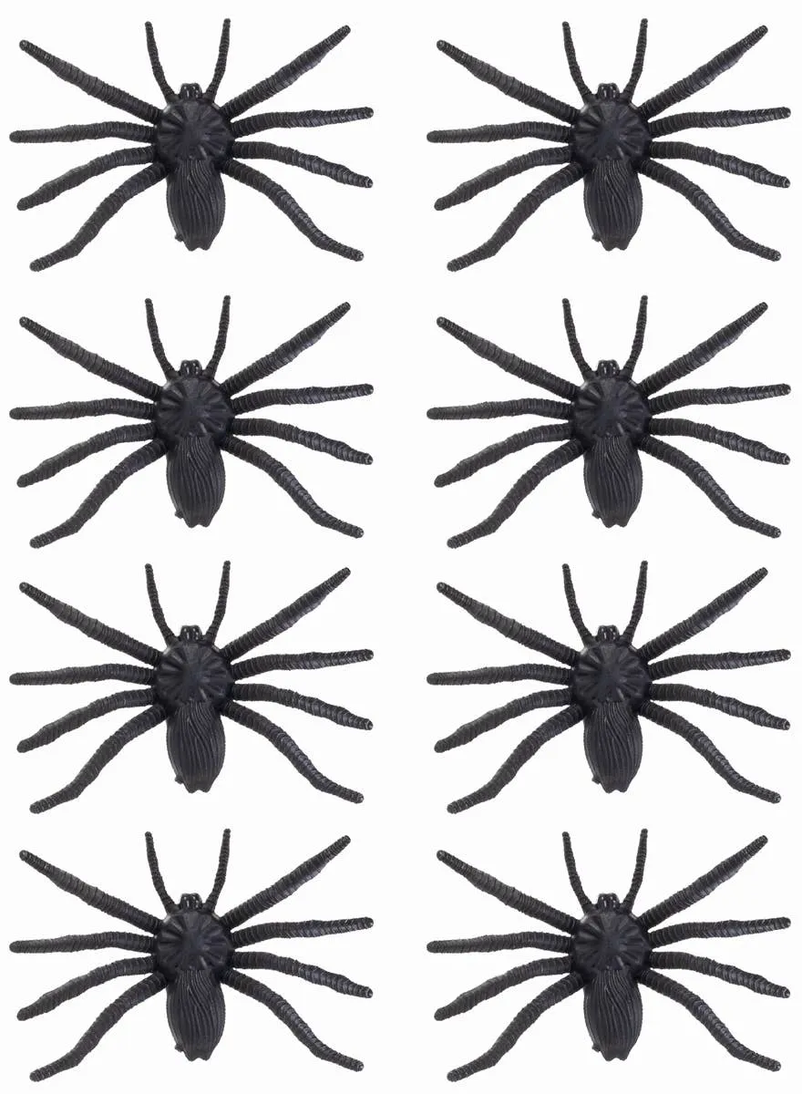 Pack of 8 Black Plastic Halloween Spiders