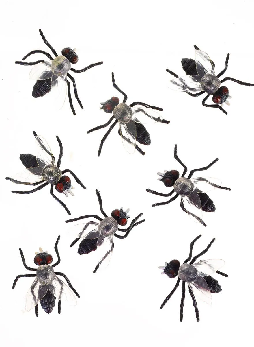 Pack of 8 Plastic Blow Flies Halloween Decoration