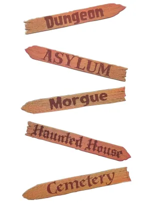 Pack of Five Haunted House Signs Halloween Decoration