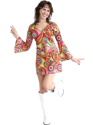 Paisley Print Womens Rainbow 1960s Hippie Costume