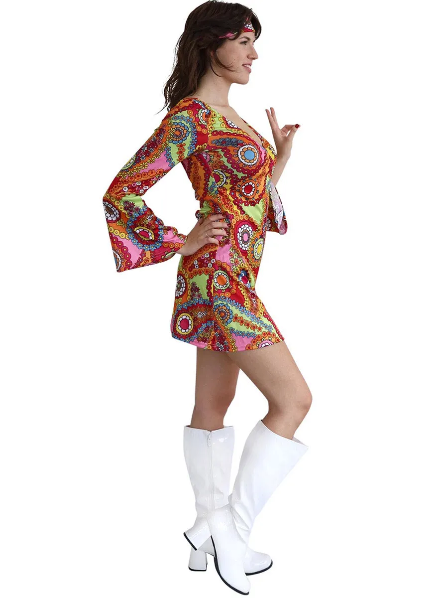 Paisley Print Womens Rainbow 1960s Hippie Costume