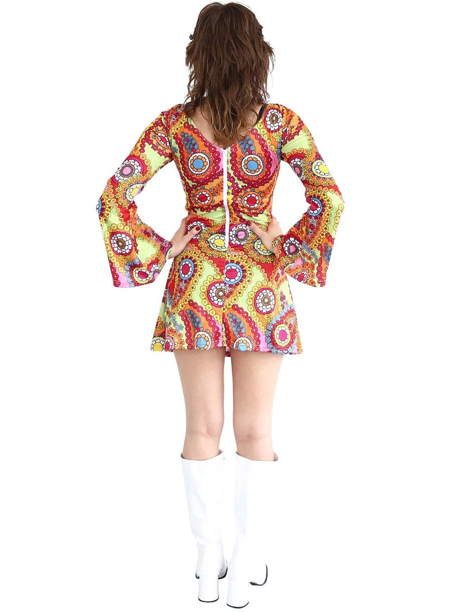 Paisley Print Womens Rainbow 1960s Hippie Costume