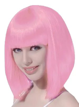 Pale Pink Womens Short Bob Costume Wig with Fringe