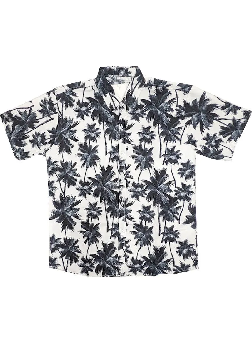 Palm Tree Print Mens Black and White Hawaiian Shirt