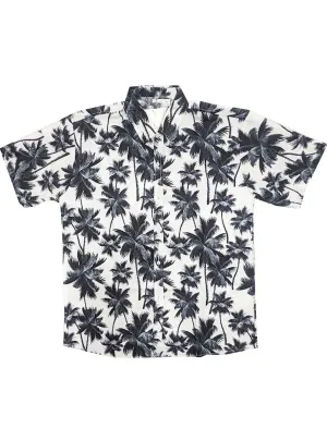Palm Tree Print Mens Black and White Hawaiian Shirt